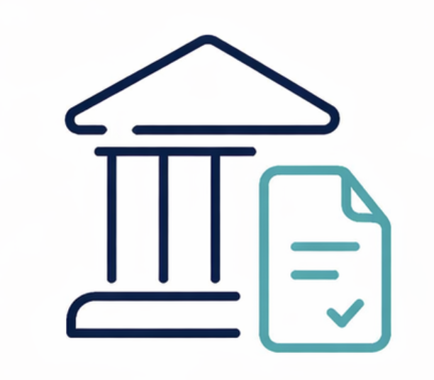 Icon of a classical institution building next to a checked document